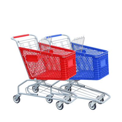JW-8 Heavy Duty Plastic Shopping Cart Wheeled Supermarket Grocery Cart For Retail Commercial Use