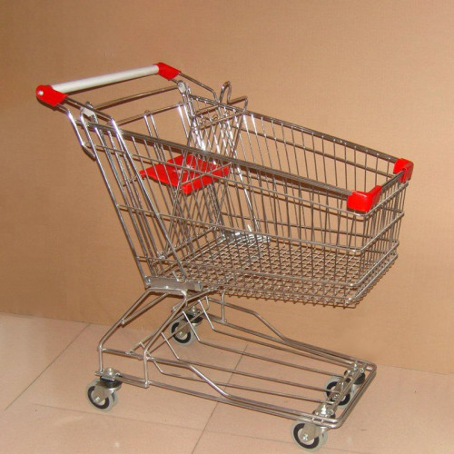 JW-7 Heavy Duty Plastic Shopping Cart Wheeled Supermarket Grocery Cart For Retail Commercial Use