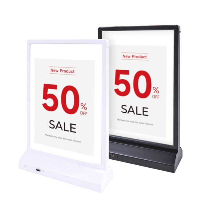 JS-30 Rechargeable LED Sign Holder for Desktop Poster Menu Advertising Display