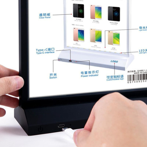 JS-30 Rechargeable LED Sign Holder for Desktop Poster Menu Advertising Display