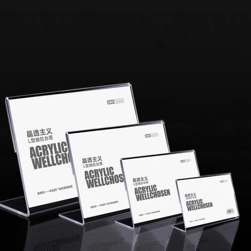 JE-1 Horizontal L Shaped Acrylic Sign Holder Desktop Display Stand for Retail Price Tag Display