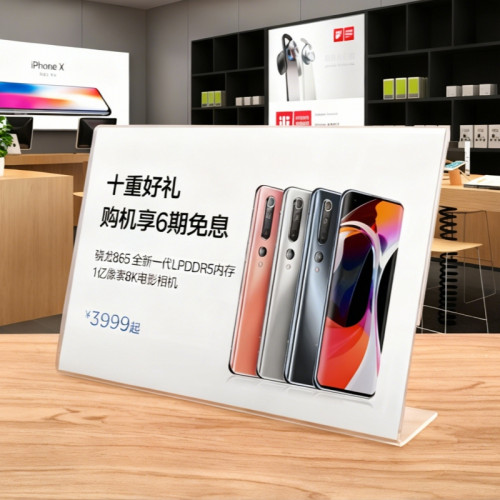 JE-1 Horizontal L Shaped Acrylic Sign Holder Desktop Display Stand for Retail Price Tag Display