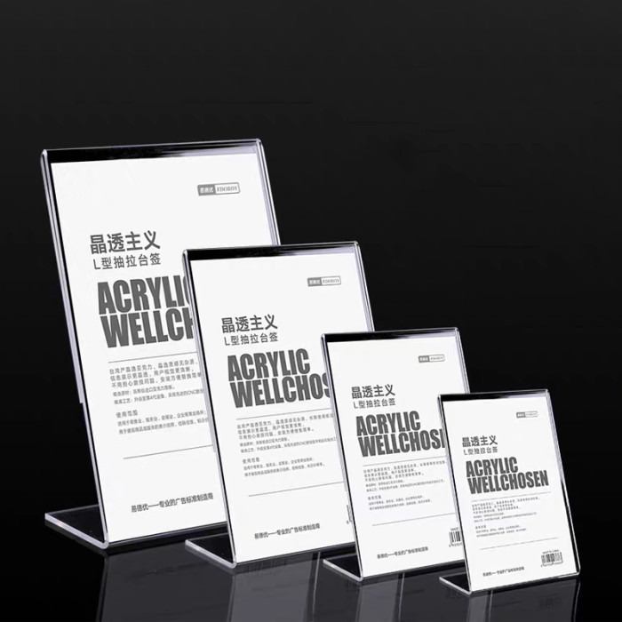 JE-2 Vertical L Shaped Acrylic Sign Holder Desktop Display Stand for Retail Price Tag Display