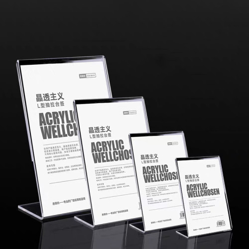 JE-2 Vertical L Shaped Acrylic Sign Holder Desktop Display Stand for Retail Price Tag Display