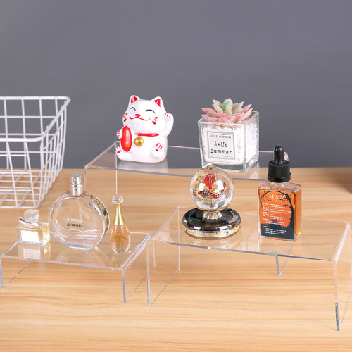 JE-31 Clear Acrylic Display Risers Tiered Stand for Collectibles Cosmetics Retail Showcase