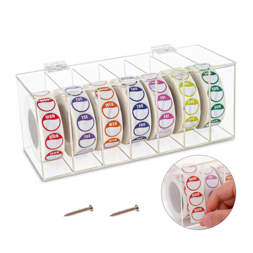 JE-40 Transparent Acrylic Day of Week Label Dispenser for Food Date Labels