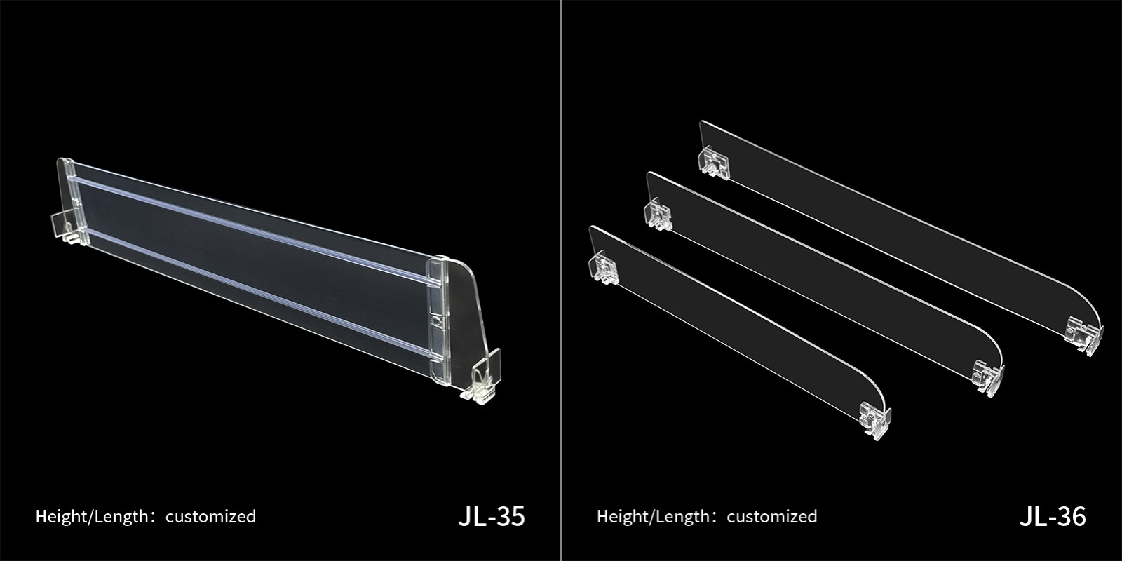 Fully customizable shelf dividers (JL-35 / JL-36)