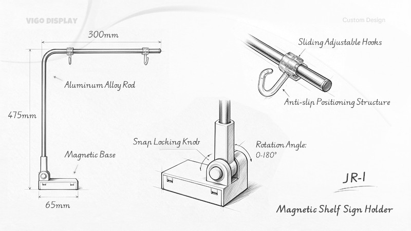 Hero Product: JR-1 Custom Tall Magnetic Shelf Sign Holder