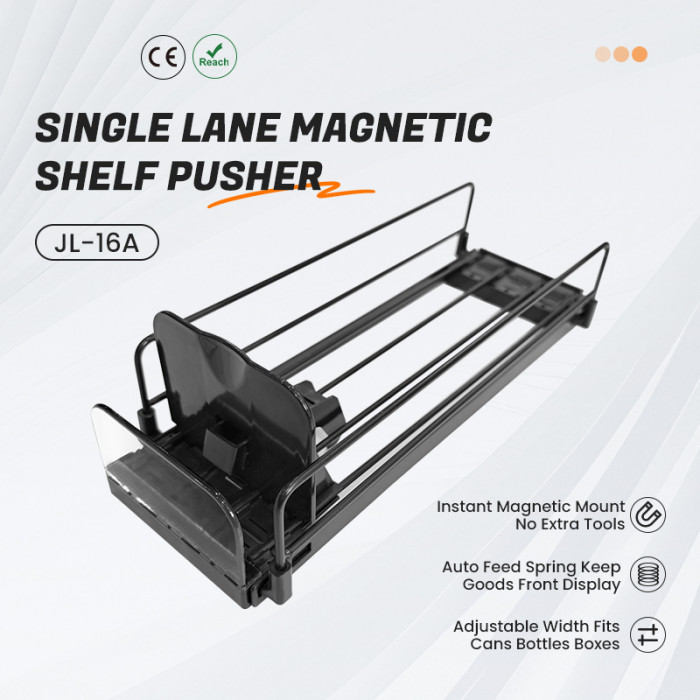 JL-16A Single Lane Magnetic Shelf Pusher | Spring Loaded | for Supermarket Merchandising Display