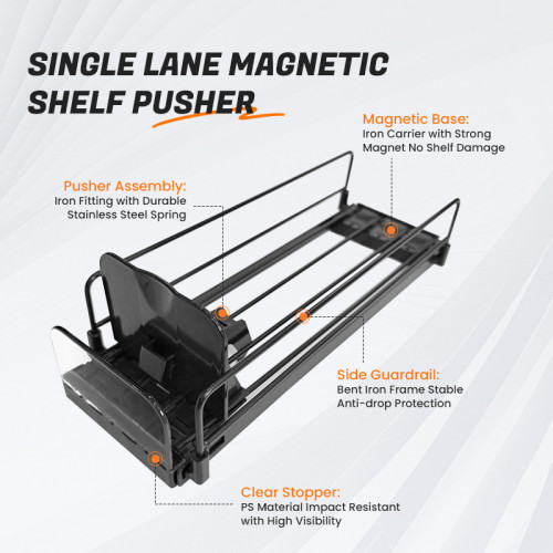 JL-16A Single Lane Magnetic Shelf Pusher | Spring Loaded | for Supermarket Merchandising Display