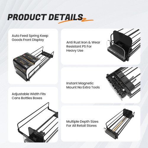 JL-16A Single Lane Magnetic Shelf Pusher | Spring Loaded | for Supermarket Merchandising Display
