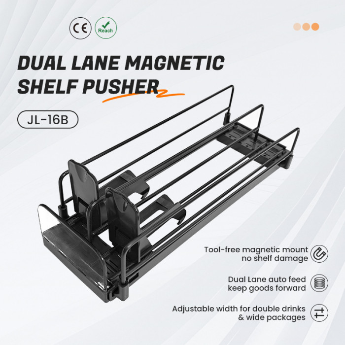 JL-16B Dual Lane Magnetic Shelf Pusher | Automatic Beverage Organizer | for Supermarket Merchandising