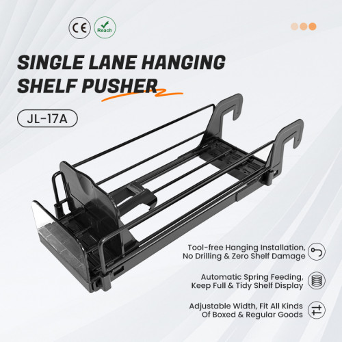 JL-17A Single Lane Hanging Shelf Pusher | Hook on Installation | for Supermarket Merchandising Display