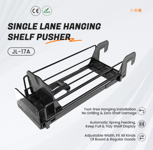 JL-17A Single Lane Hanging Shelf Pusher | Hook on Installation | for Supermarket Merchandising Display