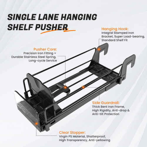 JL-17A Single Lane Hanging Shelf Pusher | Hook on Installation | for Supermarket Merchandising Display