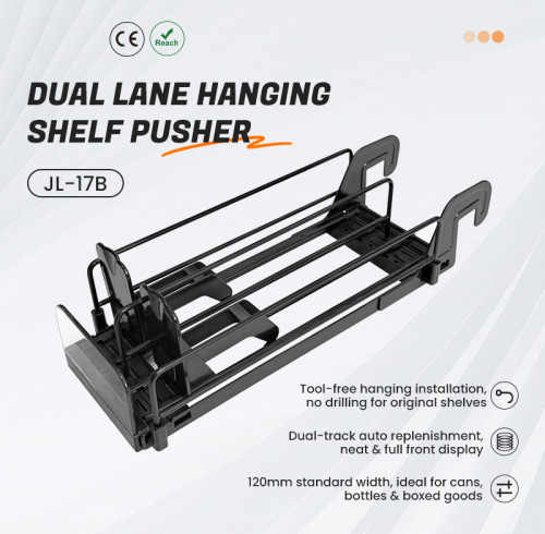 JL-17B Dual Lane Hanging Shelf Pusher | Hook on Installation | for Supermarket Merchandising Display