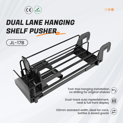 JL-17B Dual Lane Hanging Shelf Pusher | Hook on Installation | for Supermarket Merchandising Display