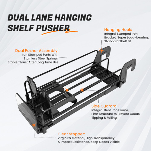 JL-17B Dual Lane Hanging Shelf Pusher | Hook on Installation | for Supermarket Merchandising Display