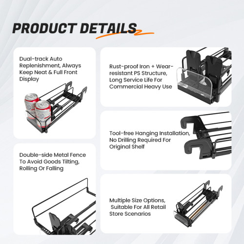 JL-17B Dual Lane Hanging Shelf Pusher | Hook on Installation | for Supermarket Merchandising Display