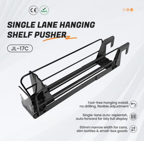 JL-17C Single Lane Hanging Shelf Pusher | Hook on Installation | for Supermarket Merchandising Display