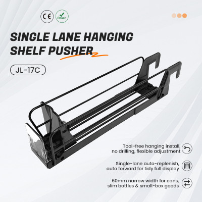 JL-17C Single Lane Hanging Shelf Pusher | Hook on Installation | for Supermarket Merchandising Display