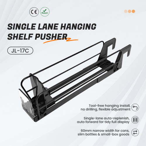 JL-17C Single Lane Hanging Shelf Pusher | Hook on Installation | for Supermarket Merchandising Display