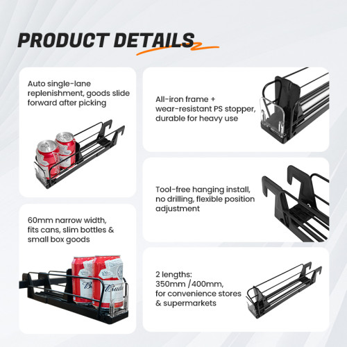 JL-17C Single Lane Hanging Shelf Pusher | Hook on Installation | for Supermarket Merchandising Display