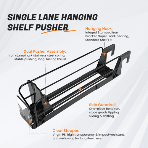 JL-17C Single Lane Hanging Shelf Pusher | Hook on Installation | for Supermarket Merchandising Display