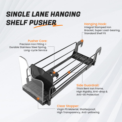 JL-18A Single Lane Hanging Shelf Pusher | Hook on Installation | for Supermarket Merchandising Display