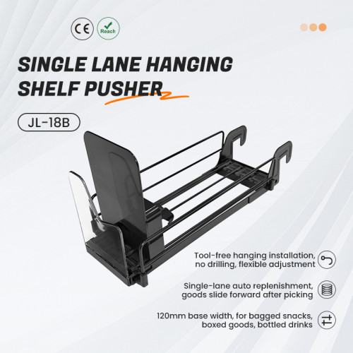JL-18B Single Lane Hanging Shelf Pusher | Hook on Installation | for Supermarket Merchandising Display