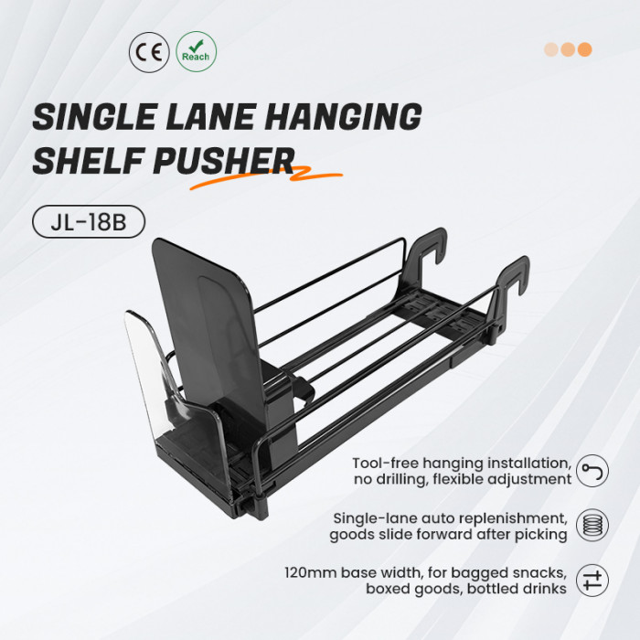JL-18B Single Lane Hanging Shelf Pusher | Hook on Installation | for Supermarket Merchandising Display