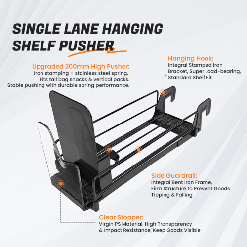 JL-18B Single Lane Hanging Shelf Pusher | Hook on Installation | for Supermarket Merchandising Display