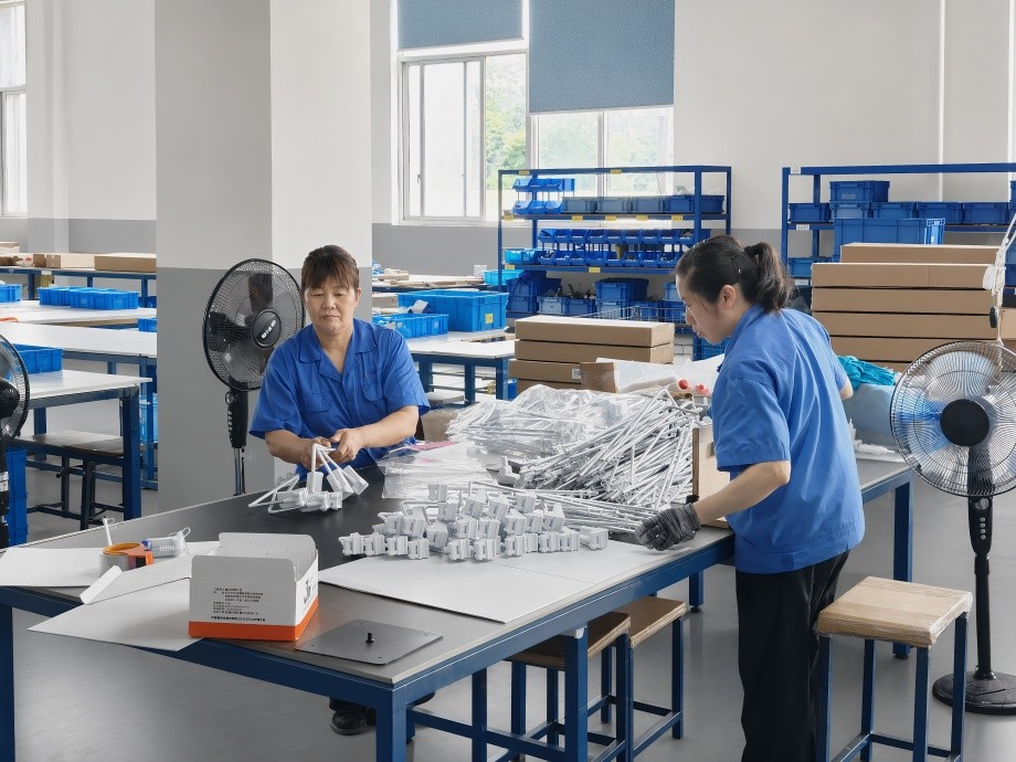 Final quality inspection of display components on the production line before packing
