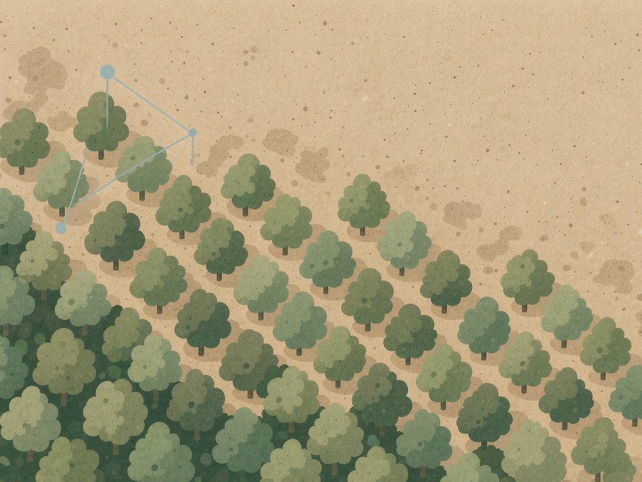 Illustrative graphic of forest plots mapped for timber traceability