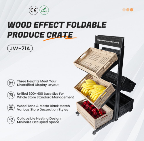 JW-21A Foldable Plastic Crate | Collapsible Stackable Fruit Vegetable Storage Bin | for Produce Storage