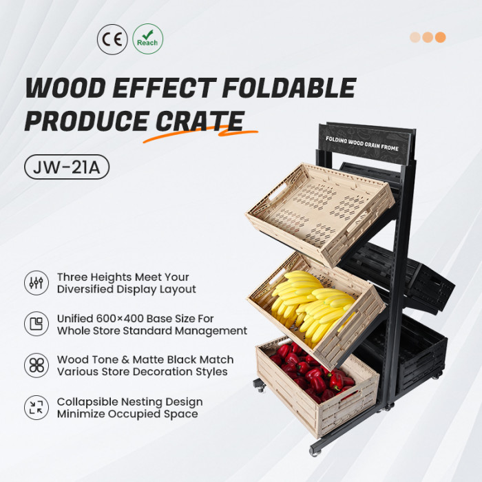 JW-21A Foldable Plastic Crate | Collapsible Stackable Fruit Vegetable Storage Bin | for Produce Storage