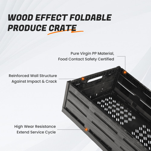 JW-21A Foldable Plastic Crate | Collapsible Stackable Fruit Vegetable Storage Bin | for Produce Storage
