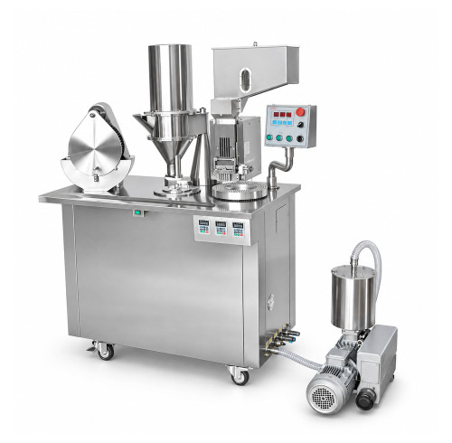 Semi Automatic Capsule Filler with Vacuum Separation and Locking for Powder Pellets and Granules