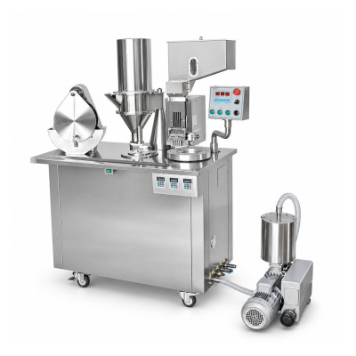 Semi Automatic Capsule Filler with Vacuum Separation and Locking for Powder Pellets and Granules
