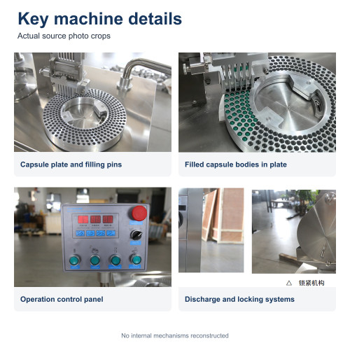Semi Automatic Capsule Filler with Vacuum Separation and Locking for Powder Pellets and Granules