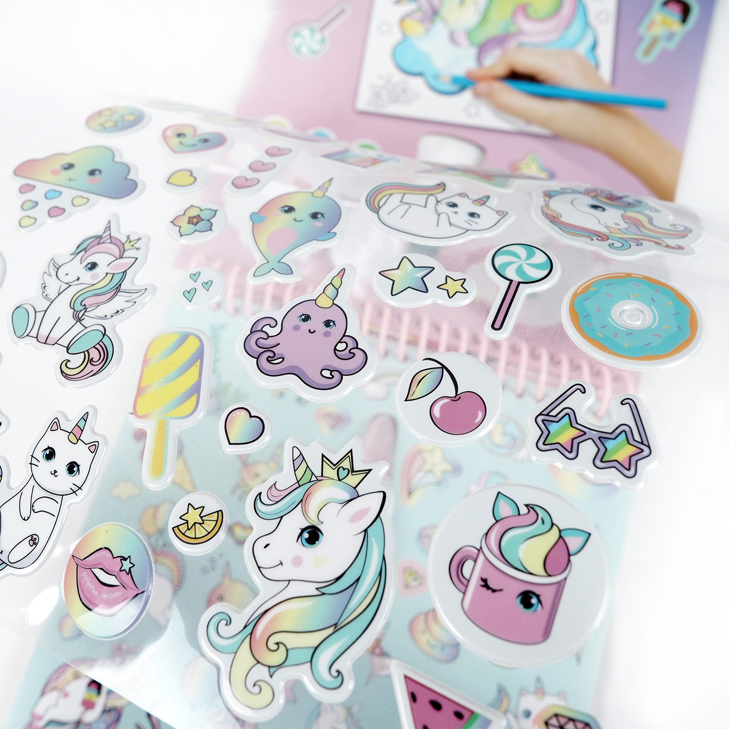 Sparkly coloring book with stickers