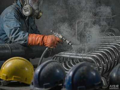 Industrial high-temperature coating applied on steel pipes in a petrochemical refinery with extreme heat glow