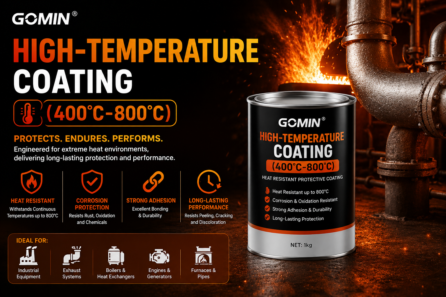 GOMIN high-temperature coating applied on industrial steel pipes and exhaust systems