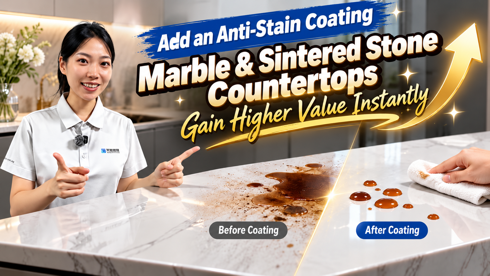 Adding an anti-stain treatment maximizes the price premium for sintered stone and marble countertops