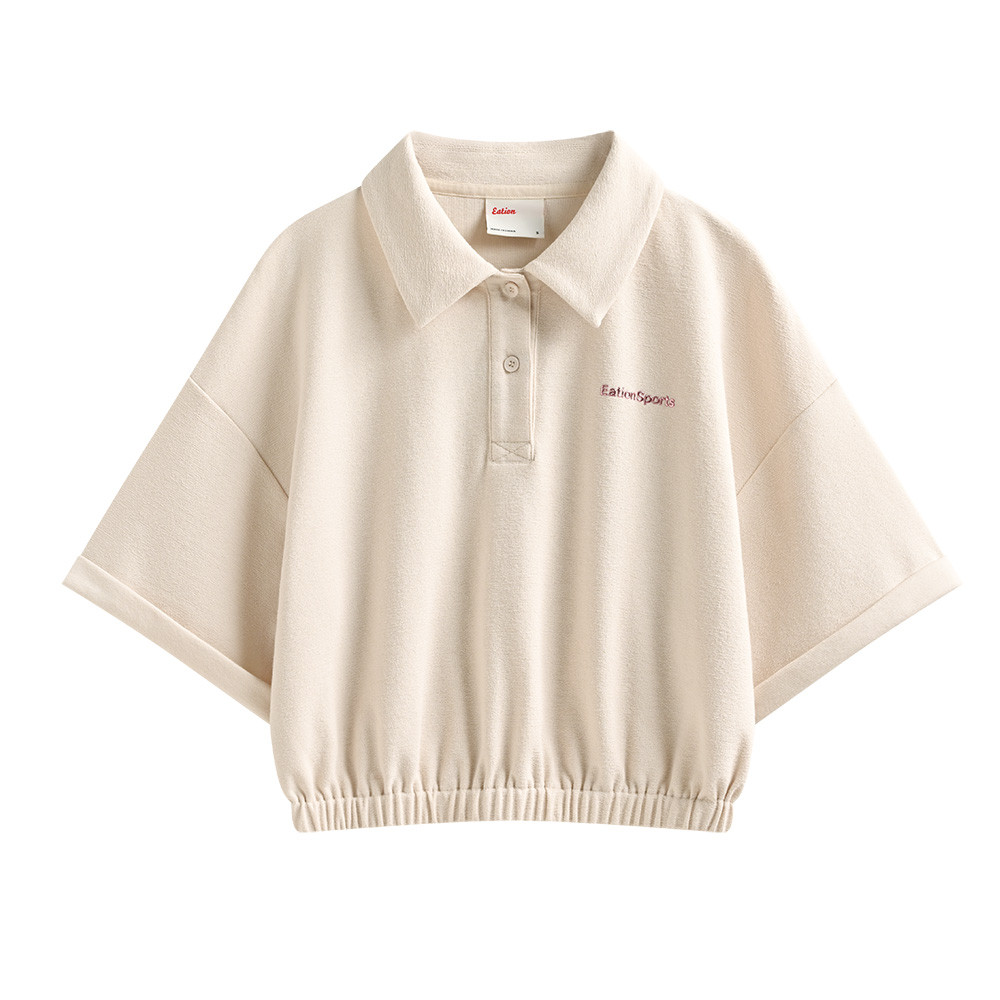 Private label cotton cropped polo shirt front view