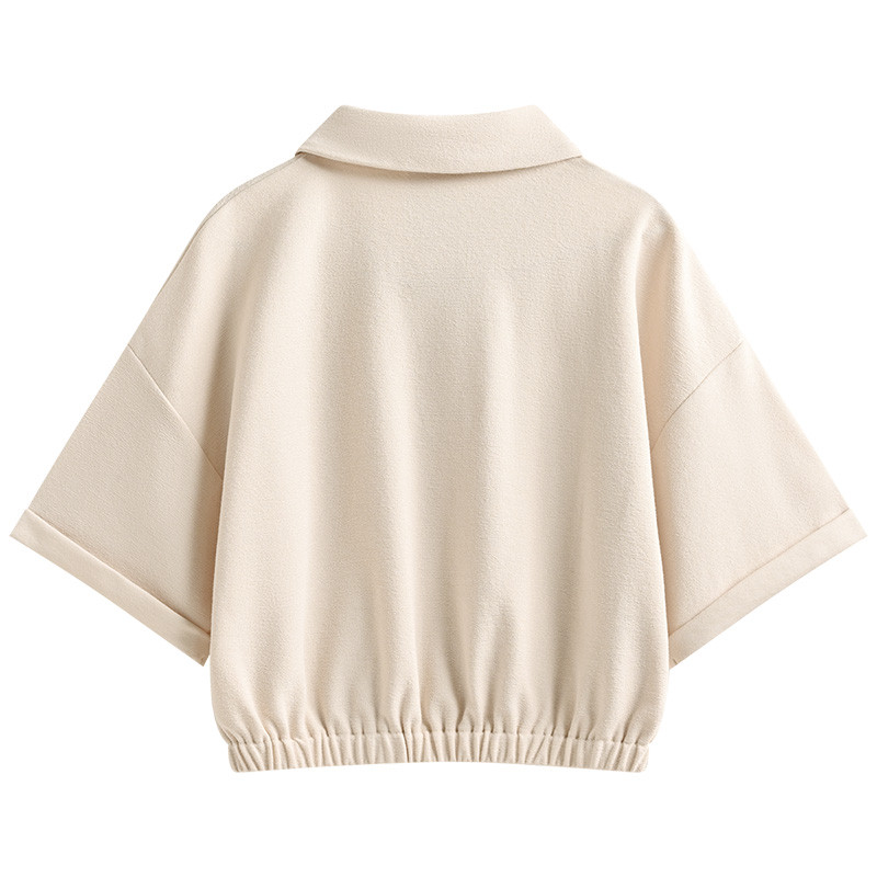 Cinched elastic hem design on casual cropped top