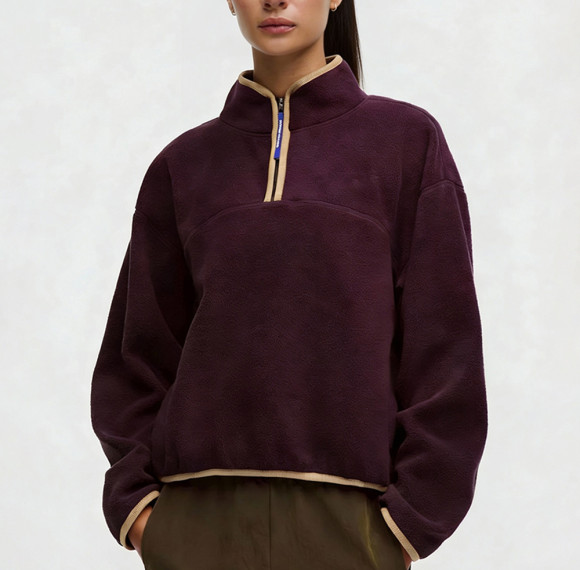 Quarter Zip Sweatshirt Women - Retro Colorblock Polar Fleece Pullover | Custom Embroidery Ready