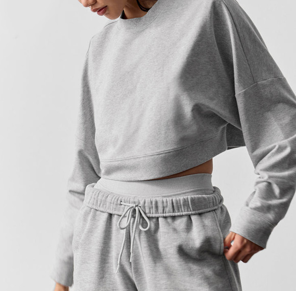 Pilates Long Sleeve Top - Oversized Sway Crew Neck Soft Modal Cotton Pullover | Activewear Manufacturer