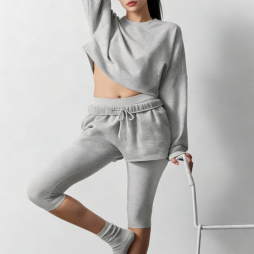 Grey cropped sweatshirt women custom activewear manufacturer