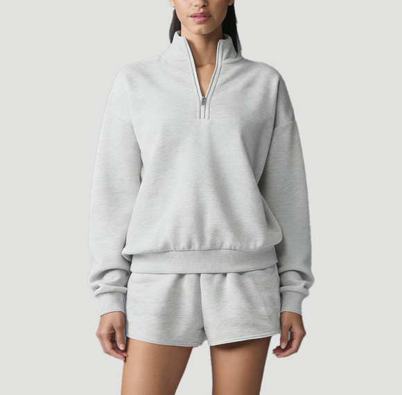 Womens Quarter Zip Sweatshirt - 400GSM Heavyweight Cotton Pullover | Custom Streetwear Manufacturer
